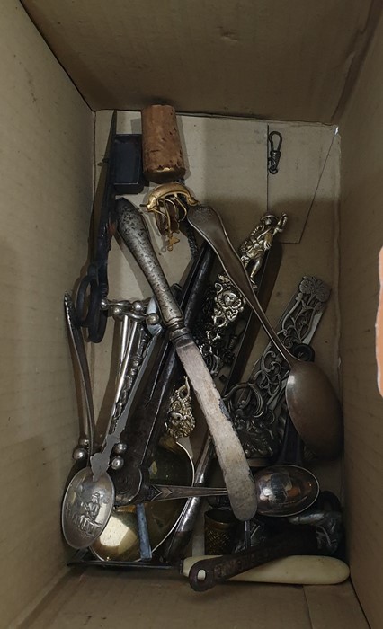 Box of assorted white metal and electroplated items to include model of horse, flatware, purse, etc - Image 2 of 2