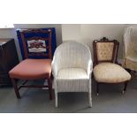 Three assorted dining chairs including a Lloyd Loom Lusty white sprayed bedroom chair, an early