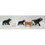 Beswick ceramic model of a bull, 15cm high, a Beswick model of a white-haired cat and three Sylvac