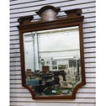 19th century mahogany and inlaid mirror with moulded pediment and bevel edge plate, the lower