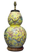 Chinese porcelain double-gourd vase converted as t