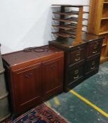 Steamer trunk, a hostess trolley, two filing cabinets and a brass inlaid Eastern style plate rack (