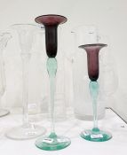 Contemporary cut glass tall vase, slender bucket-shaped and rectangle cut, 30.5cm high, a tall glass