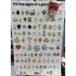 Hanging chart of army badges with numerous examples attached, dated 1981