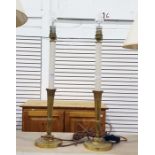 Pair brass table lamps, possibly converted candles