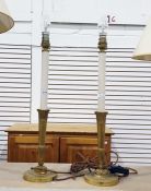 Pair brass table lamps, possibly converted candles