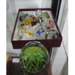 Quantity of Murano glass miniatures, various animals, ship in bottle, etc and a glass paperweight