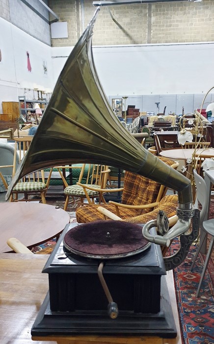 Stained wood 'His Master's Voice' wind-up table-to