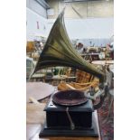 Stained wood 'His Master's Voice' wind-up table-to