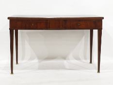 19th century ebonised top mahogany side table, rectangular with two short frieze drawers, on