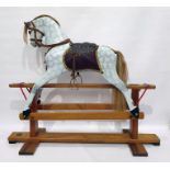 20th century fully restored platform rocking horse in dapple grey, with leather brass studded