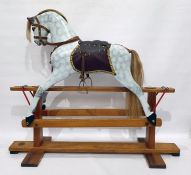 20th century fully restored platform rocking horse in dapple grey, with leather brass studded