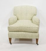 Howard & Sons STYLE square back armchair upholstered and covered in green polka dot fabric, on