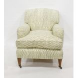 Howard & Sons STYLE square back armchair upholstered and covered in green polka dot fabric, on