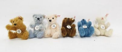 Set of six Steiff Club miniature bears, 1998 in blue, 1999 in brown, 2001 in white, 2002 in