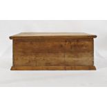 19th century pine blanket box with pleated end supports and plinth base