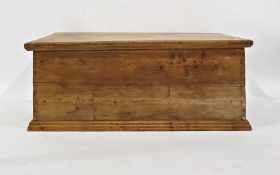 19th century pine blanket box with pleated end supports and plinth base