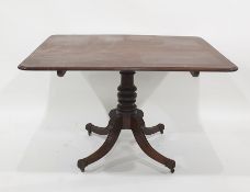 19th century mahogany tilt-top table, the rectangular top with rounded corners, moulded edge, turned