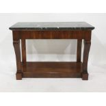 Biedermeier marble-topped side table, rectangular, on slightly scrolled front supports and having