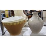 Large ceramic flagon/vase with single handle, ovoid with swirled incised decoration and two table