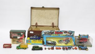 Corgi Toys rocket firing Batmobile and Batboat together with Corgi Toys gun firing "thrush-buster"