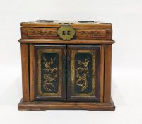 20th century Chinese miniature dressing chest, the lift-top with fold-out mirror, two doors