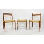 Set of six 20th century Niels Moller teak framed string seated chairs model 78 and matching