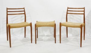 Set of six 20th century Niels Moller teak framed string seated chairs model 78 and matching
