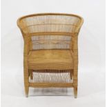 Cane tub chair with lozenge-patterned seat, curved top railCondition ReportWe do not think any