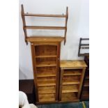 Two 20th century pine narrow open bookcases and a wall hanging shelf (3)