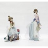 Lladro porcelain figure of a girl with basket and a Lladro porcelain figure of girl with telephone