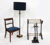 Fireside companion set, towel rail, brass standard lamp and single chair (4)