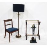 Fireside companion set, towel rail, brass standard lamp and single chair (4)