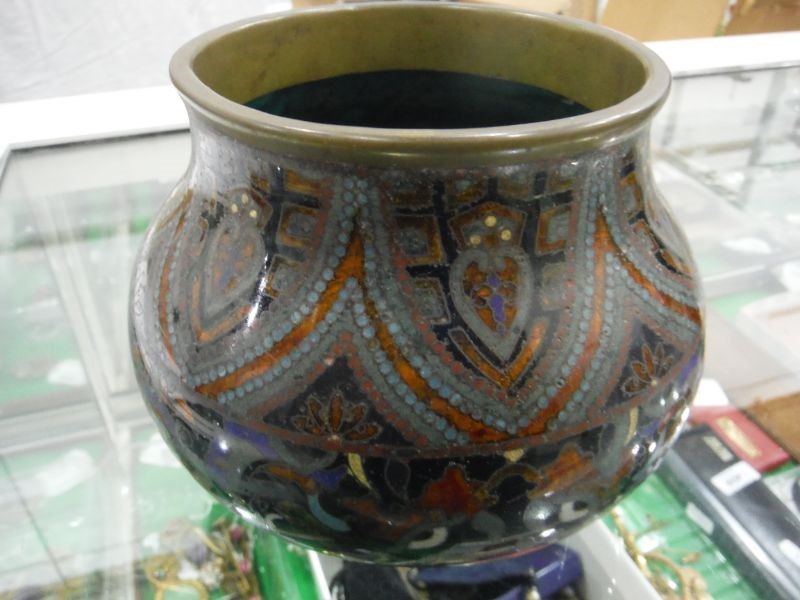 Chinese(?) cloisonne bronze pot, baluster sided and with allover pennants and stylised foliage, 11cm - Image 2 of 11