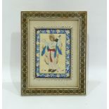 Persian miniature Study of a woman with mandolin, 15cm x 11cm, in inlaid frame