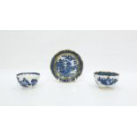 Caughley "Birds in Branches" porcelain tea bowl with underglaze blue decoration, circa 1785, 'S'