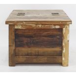 Modern rustic finish square-top coffee table with lift flaps revealing the interior, 60cm x 45cm