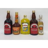 Five bottles of assorted alcohol to include Serralles Don Q Puerta Rican rum, Cobana banana liqueur,