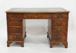 19th century mahogany pedestal desk with green leather inset top, nine assorted drawers, raised on