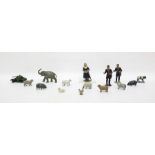 Tray of assorted items to include Britains animals, lead figures, Dinky toys armoured car, etc