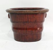 Oriental treen rice box with dished lid, 38cm high