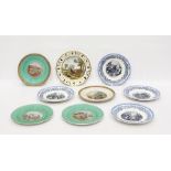 Quantity of 19th century Pratt-type earthenware plates, each with transfer printed roundel to