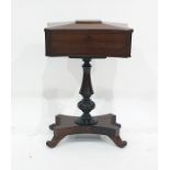19th century rosewood teapoy, the body of rectangular form with canted corners and pinched sides,