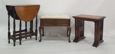 Nest of three tables, a small gateleg oak table and a stool (3)
