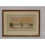 R G A ( 20th century) Watercolour drawing Ships on a river, initialled lower right 30.5 x 28 cms