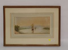 R G A ( 20th century) Watercolour drawing Ships on a river, initialled lower right 30.5 x 28 cms