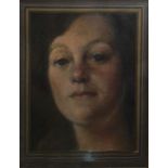 20th century school  Oil  Portrait study of female head, unsigned, 19cm x 14cm