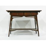 Early 20th century oak Arts & Crafts desk, the rectangular top above two drawers, supported by