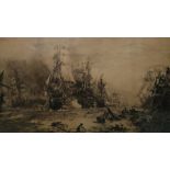 W L Wyllie engraving Sea Battle and Wreck......signed in pencil lower left in margin, 43 x 74 cms.