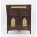 19th century mahogany floor-standing corner cabinet with inset ivorine panelled decoration, two